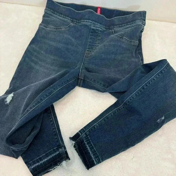 Spanx shape and lift distressed skinny jeans in medium wash blue - Picture 8 of 15